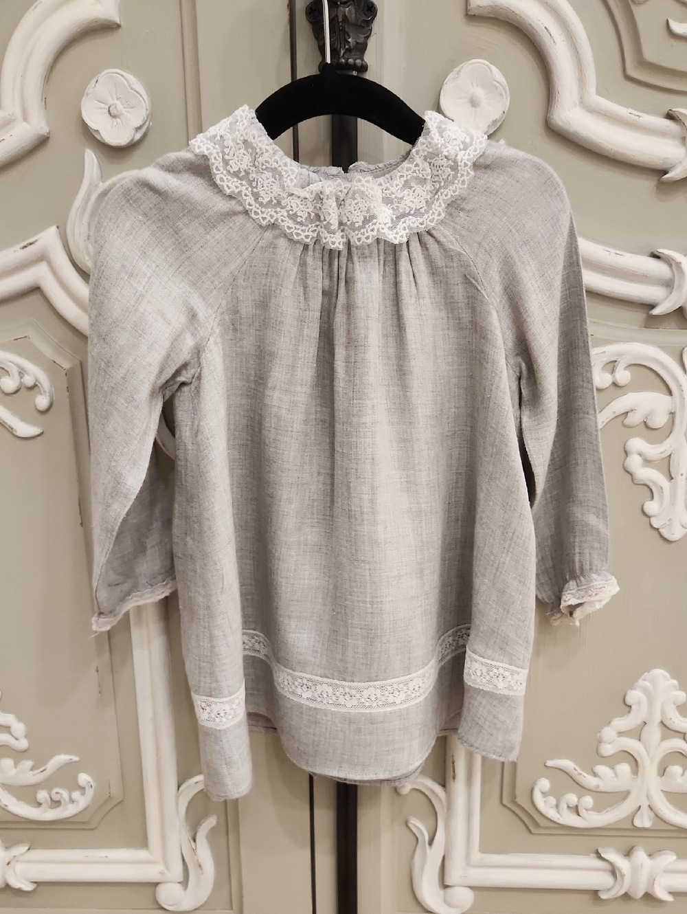 Tartine et Chocolat Girls Gray Dress with White Lace Collar Size 18 Months